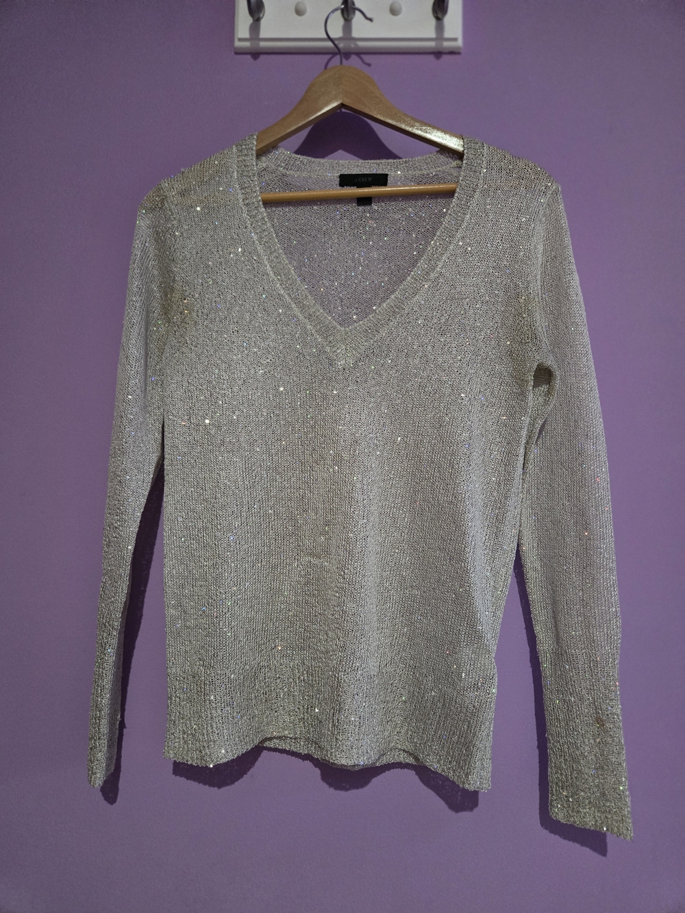 J. Crew Shimmery Light Gold V-Neck Sweater